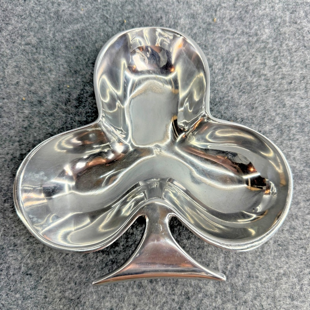 Vintage Metal Club Shaped Card‎ Theme Snack Plate Tray Silver Color Party Poker